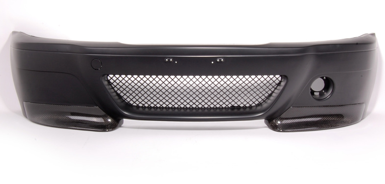 BMW E46 M3 CSL-style front bumper conversion and carbon-fiber splitter