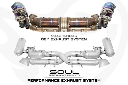Porsche 992.2 Turbo S factory exhaust compared with the SOUL Performance Exhaust System