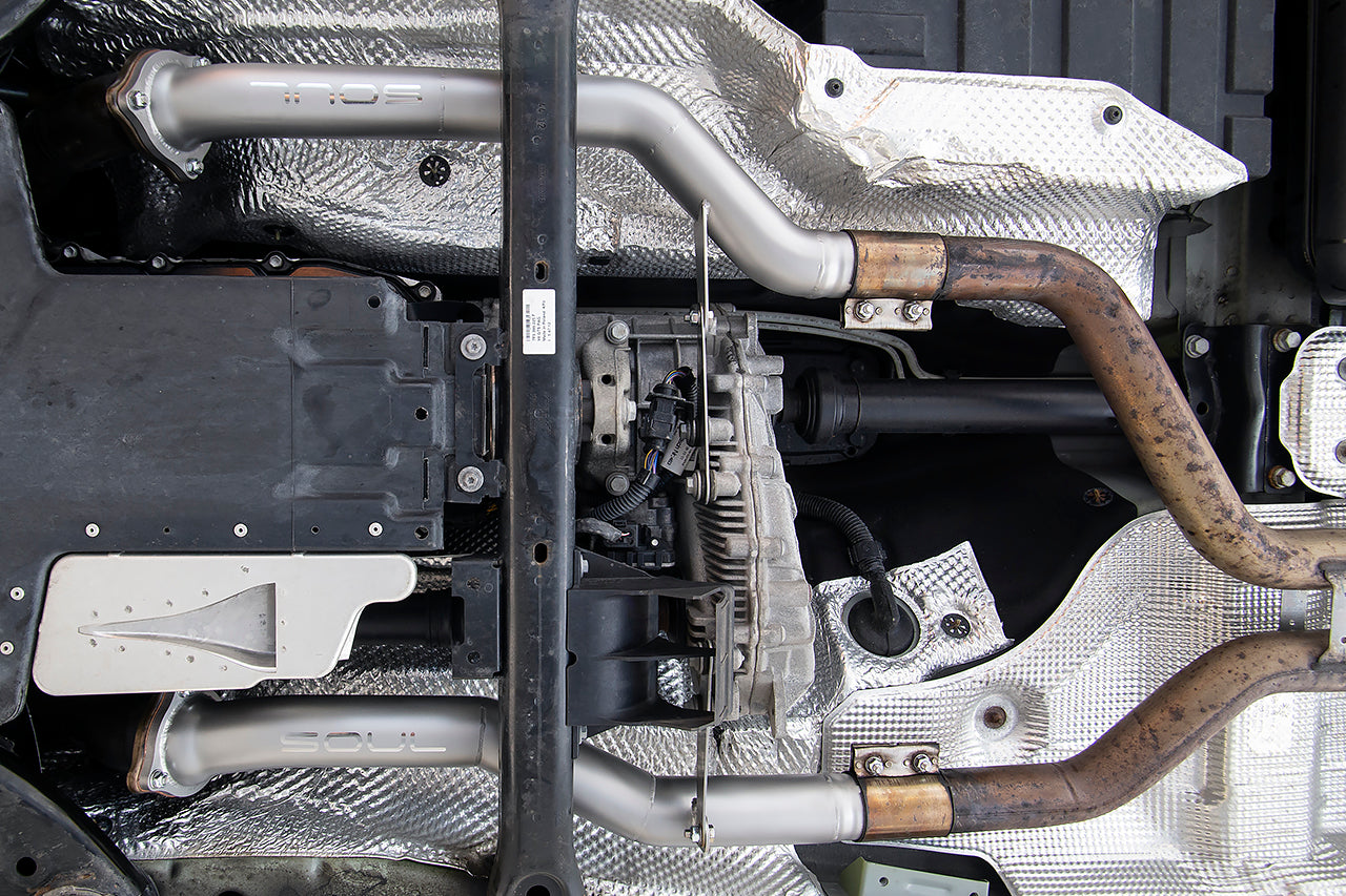 SOUL-Porsche-958-Cayenne-Secondary-Cat-Bypass-Pipes-Installed