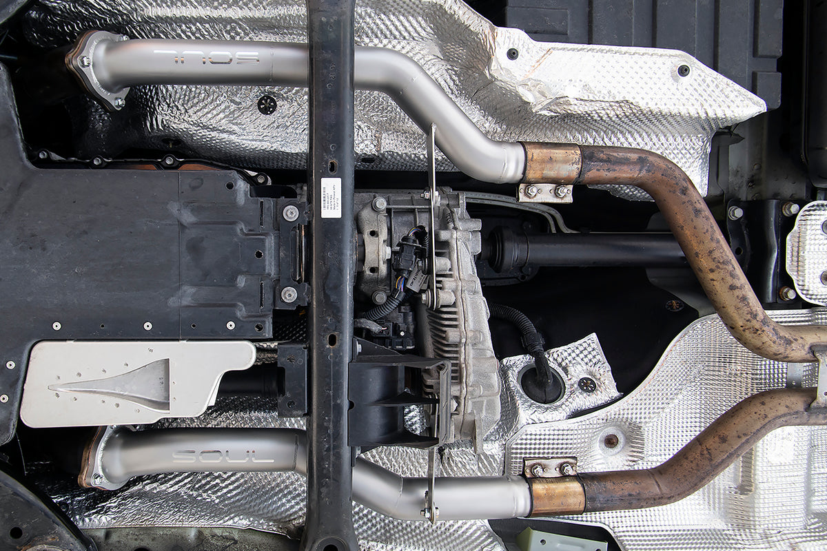 SOUL-Porsche-958-Cayenne-Secondary-Cat-Bypass-Pipes-Installed