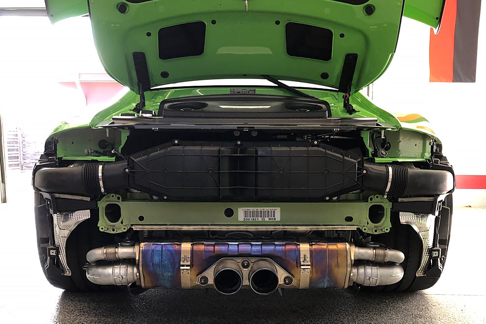 SOUL-Porsche-GT3-Valved-Side-Muffler-Bypass-Pipes-Cbrett-Installed
