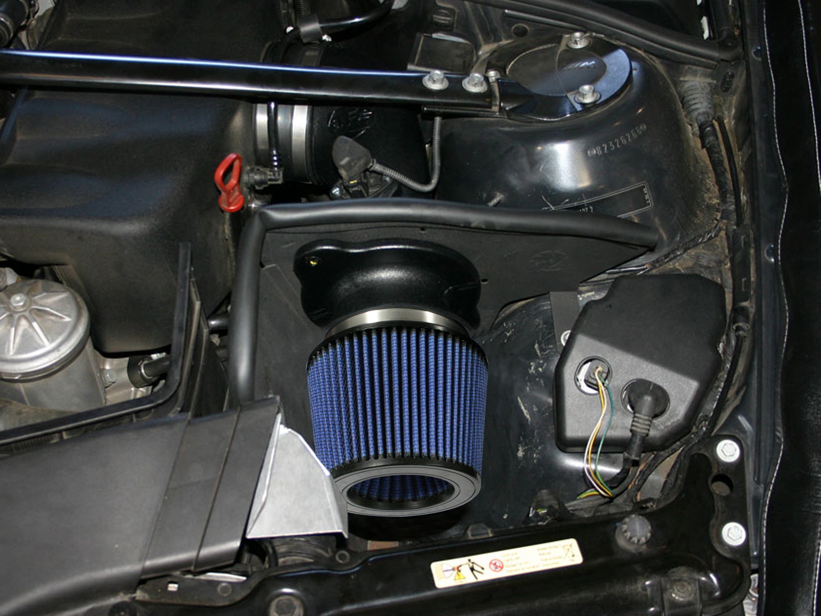 aFe 54-10462 Magnum FORCE intake installed in a BMW E46 M3 engine bay