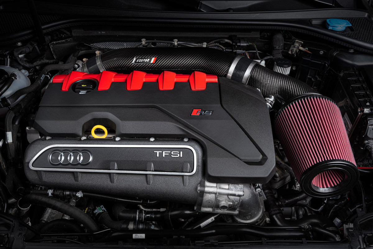 APR carbon fiber open intake installed on the Audi 2.5 TFSI engine