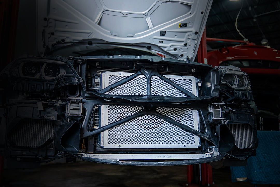CSF front-mount heat exchanger installation location on a BMW F8x M3 or M4
