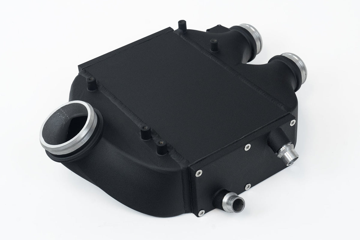 CSF 8082 BMW F8x charge-air cooler underside and connection view