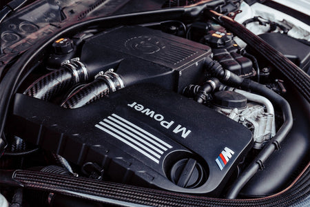 CSF 8082 installed on a BMW F8x S55 engine, close view