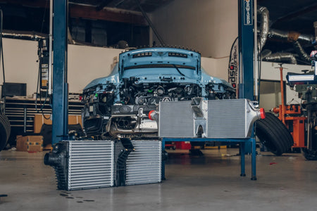 CSF 8188 and original intercooler comparison during Porsche 992 installation