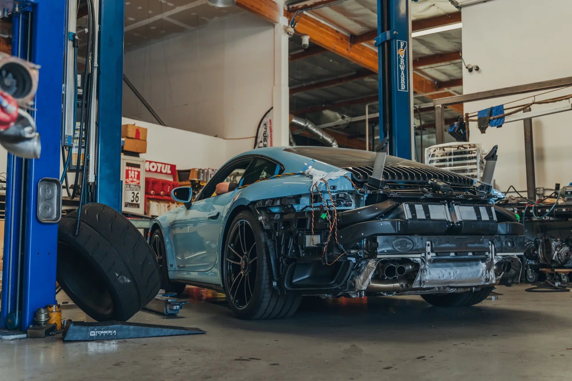 Porsche 992 prepared for CSF 8188 intercooler installation