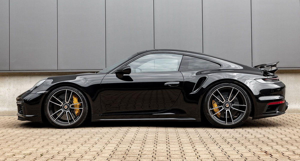 Porsche 911 992 Turbo with H&R Sport Springs shown in side profile