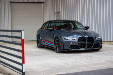 BMW G80 M3 with H and R VTF adjustable lowering springs view 2