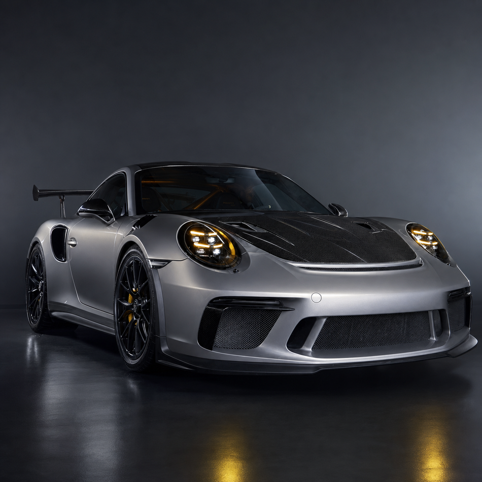 Porsche 911 991 with 992.2-style HD Matrix LED headlights illuminated in amber