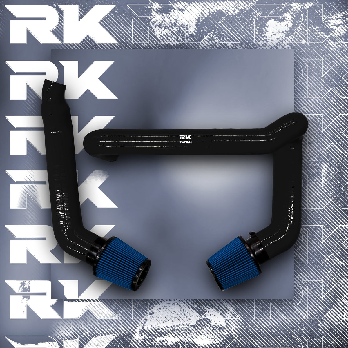 RK-Tunes S58 front-mount intakes in black with blue filters