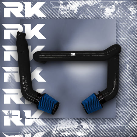 RK-Tunes S58 front-mount intakes in black with blue filters