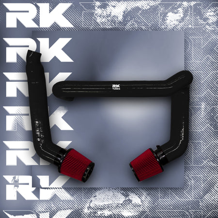 RK-Tunes S58 front-mount intakes in black with red filters