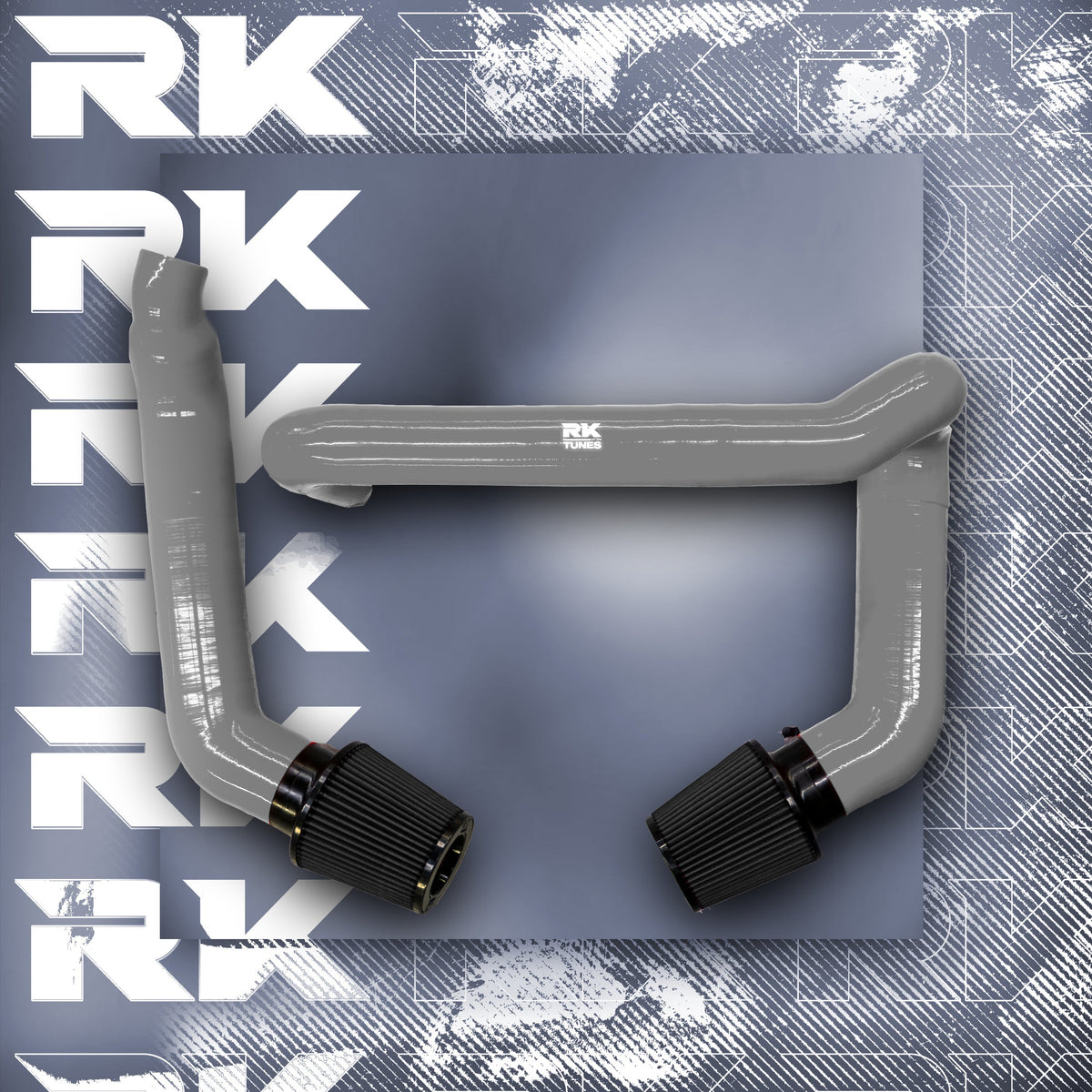 RK-Tunes S58 front-mount intakes in grey with black filters