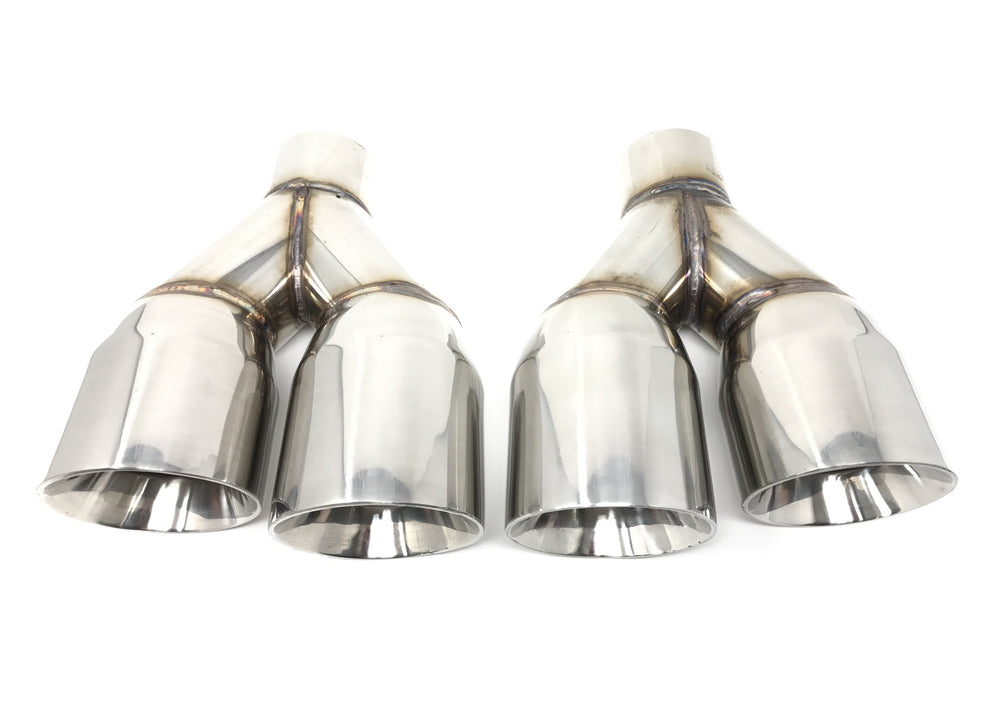 Dual 3.5" Double Wall Stainless Steel Exhaust Tips - Slanted Cut & Staggered Length
